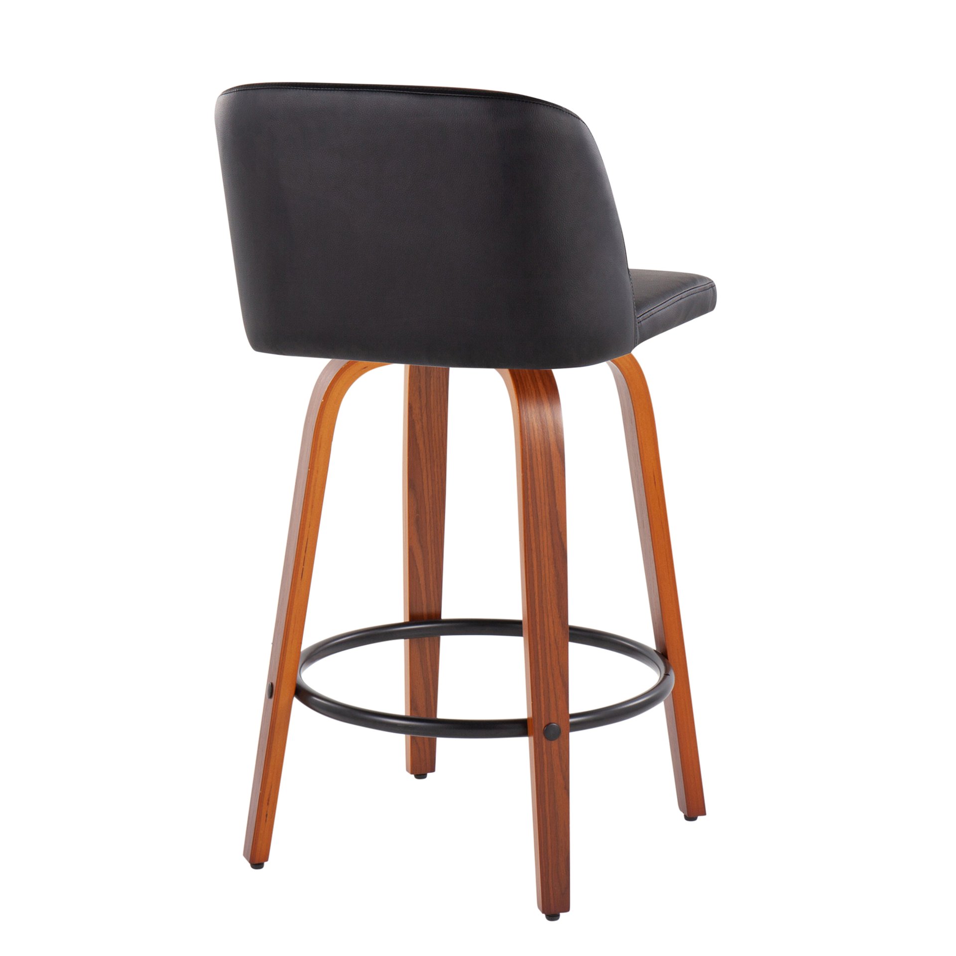 Toriano - Mid-Century Modern Fixed Height Counter Stool & Round Footrest (Set of 2) - Walnut / Black - Image 4