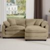 Retro Modern Corduroy 2 Seater Sofa With Ottoman Cozy For Small Spaces - Tan - Image 5