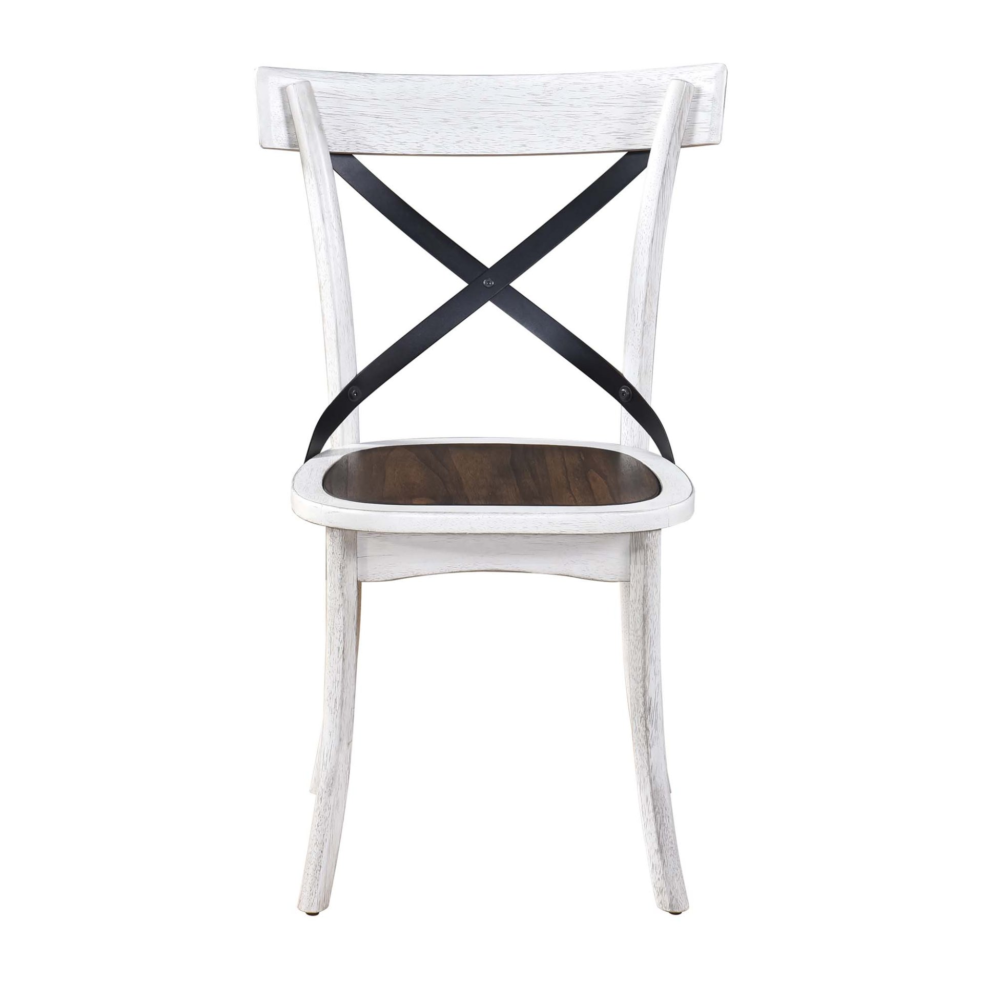2 Pieces Set Dining Side Chair Rustic Modern Farmhouse Design Retro Design With Metal X Design - Antique Dark Oak / Antique White - Image 6