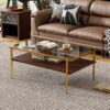Rectangle Coffee Table With Tempered Glass Top, Modern Table For Living Room - Gray / Gold - Image 4