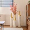Floor Metal Vases Decorated White Metal Vases (Set of 3) Gorgeous Home Decoration Large Glazed Metal Vases - White / Gold - Image 2