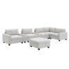Sectional With Acrylic Table Top U Shaped Couch Set With 2 Consoles USB Charger, Storage Drawers And Pockets Movable Ottoman Tufted Sofa - Light Gray - Image 4