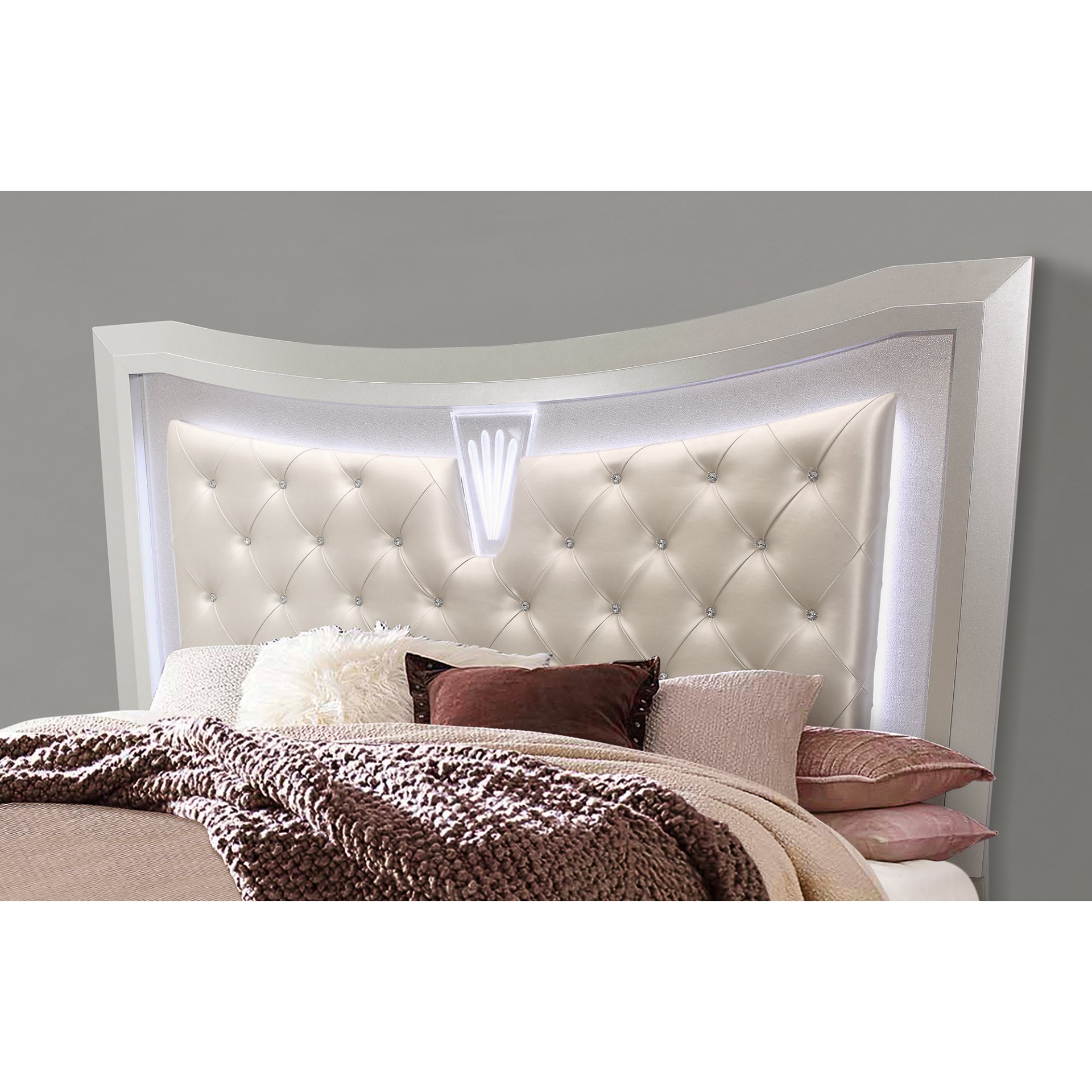 Cross - Queen Bed With LED, Glam - Champagne - Image 5