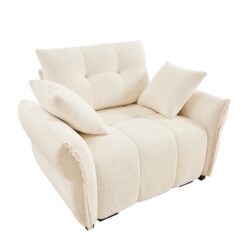 Ergonomic Single Seater Sofa With High Resilience Support Cushions And Throw Pillows, Modern Design - White