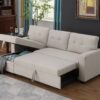 Upholstered Pull Out Sectional Sofa & Chaise - Beige - Image 11