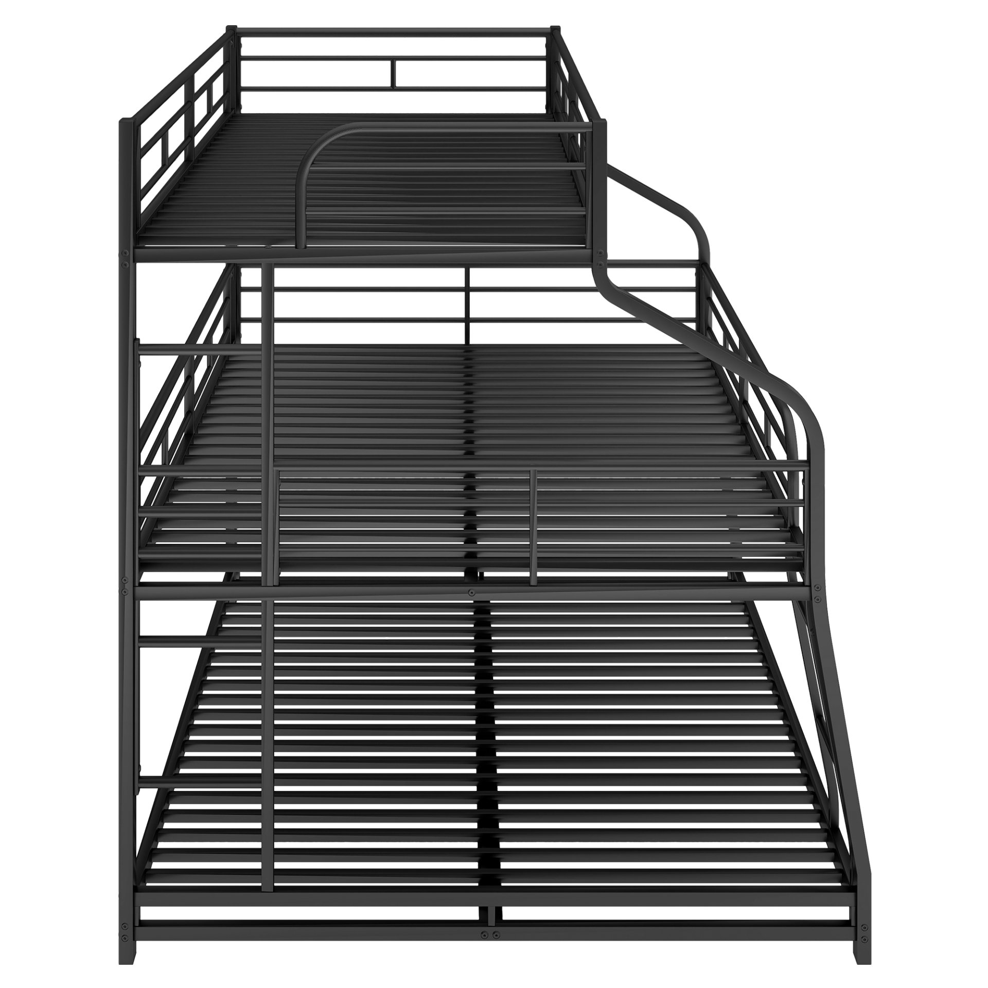 Twin Long / Full Long / Queen Triple Bunk Bed With Long And Short Ladder And Full-Length Guardrails - Black - Image 5