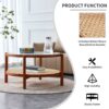 Modern Minimalist Circular Double Layer Solid Wood Coffee Table With Glass Top, Rattan Layer - Walnut - Image 14
