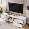 Modern TV Stand For TVs Up To 75", Entertainment Center With Glass Door, 4 Drawers And 2 Cabinets, 5 Metal Legs And Metal Handles For Living Room - White - Image 5