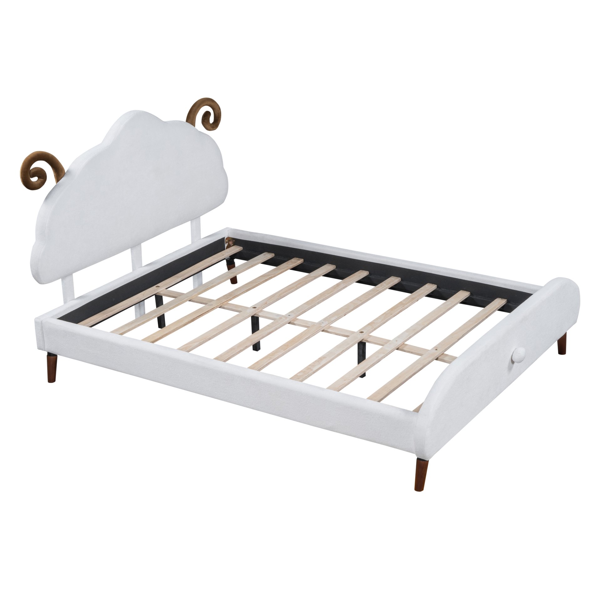 Full Size Upholstered Platform Bed With Sheep Shaped Headboard - White - Image 4