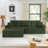 Modern Minimalist L Shape Modular Sectional Sofa Corduroy Couch Converts To Bed Foam - Green - Image 6
