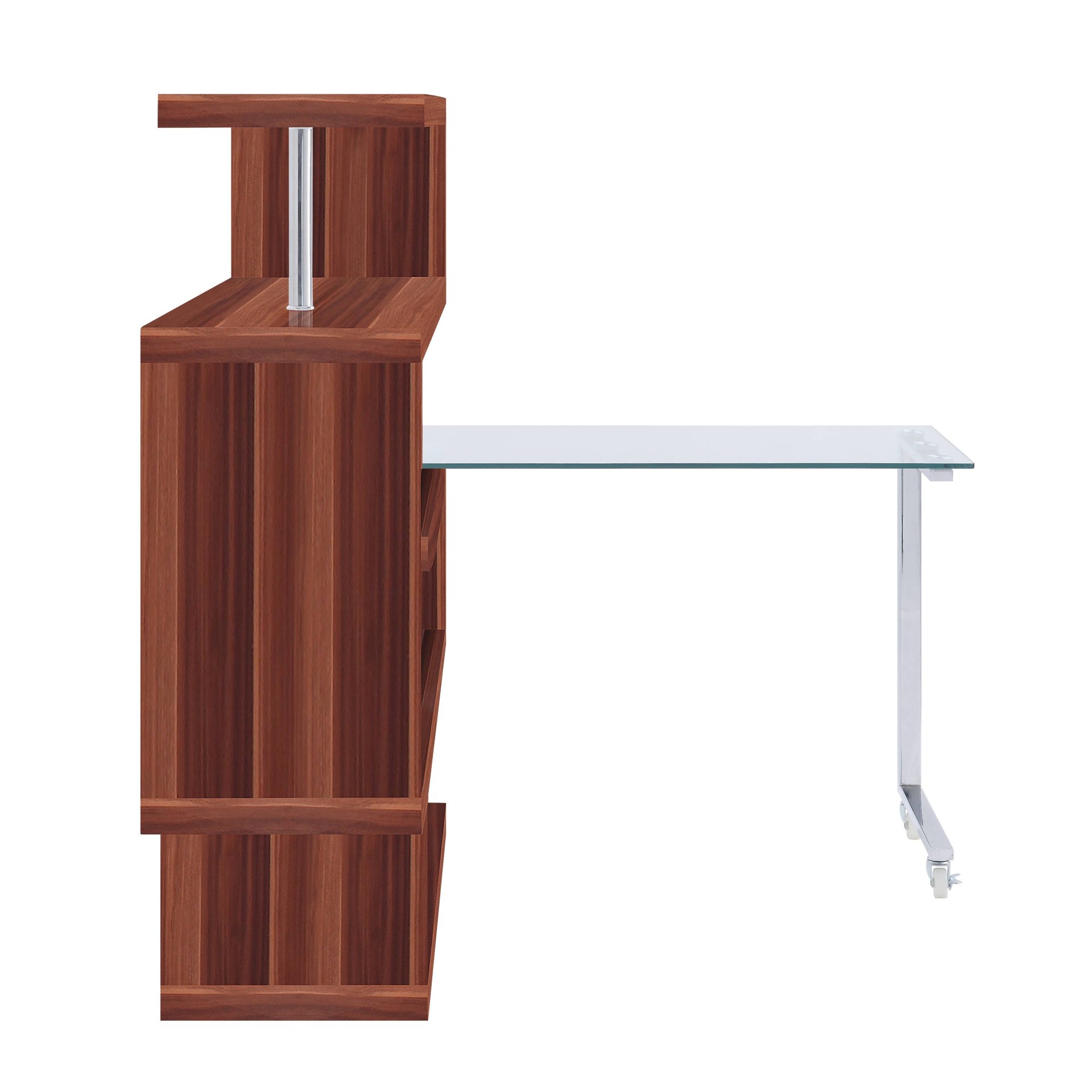 Buck II - Clear Glass, Chrome High Gloss Writing Desk With Shelf - Walnut - Image 9