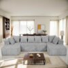 Modular U Shaped Sectional Sofa, 4 Seater Chaise Lounge With Reversible Design - Gray Striped - Image 6