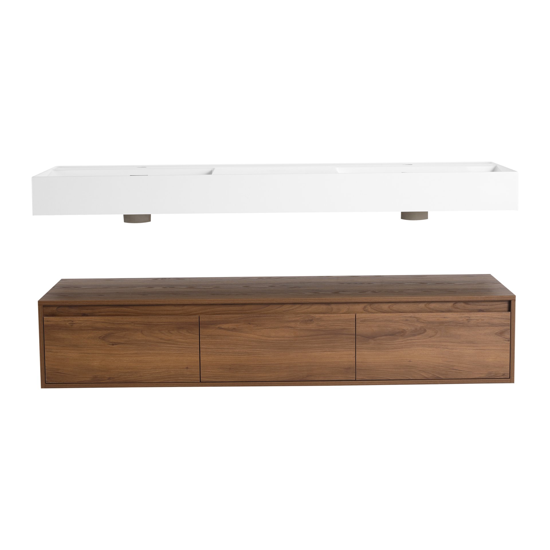 Modern Wall Mounted Bathroom Vanity With Dual Resin Sink And Soft Close Drawers - Brown Ebony - Image 13