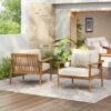 Mid Century Modern Outdoor Lounge Chair Set With Cushions Wood Frame For Patio, Garden, Or Balcony - Teak - Image 16