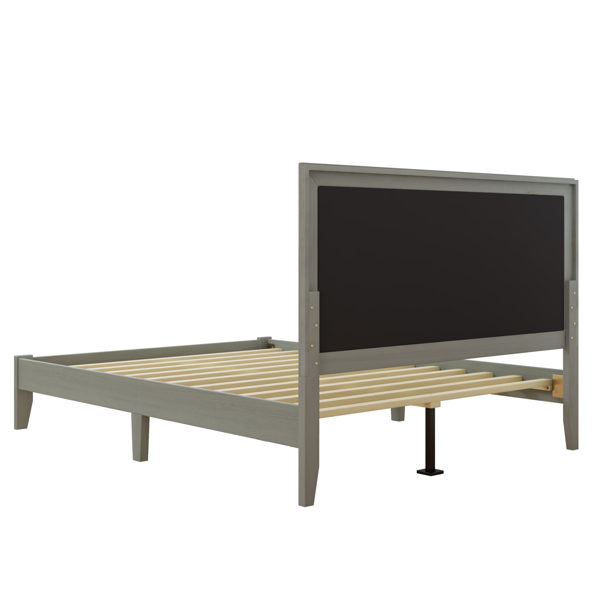 Queen Size Mid Century Modern Solid Wood Platform Bed With Upholstered Headboard - Gray - Image 9