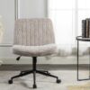 Cross Legged Office Chair, Wide Comfty Desk Chair, Vanity Home Chair, Armless Computer Task Chair With Wheels, Swivel And Height Adjustable - Beige - Image 2