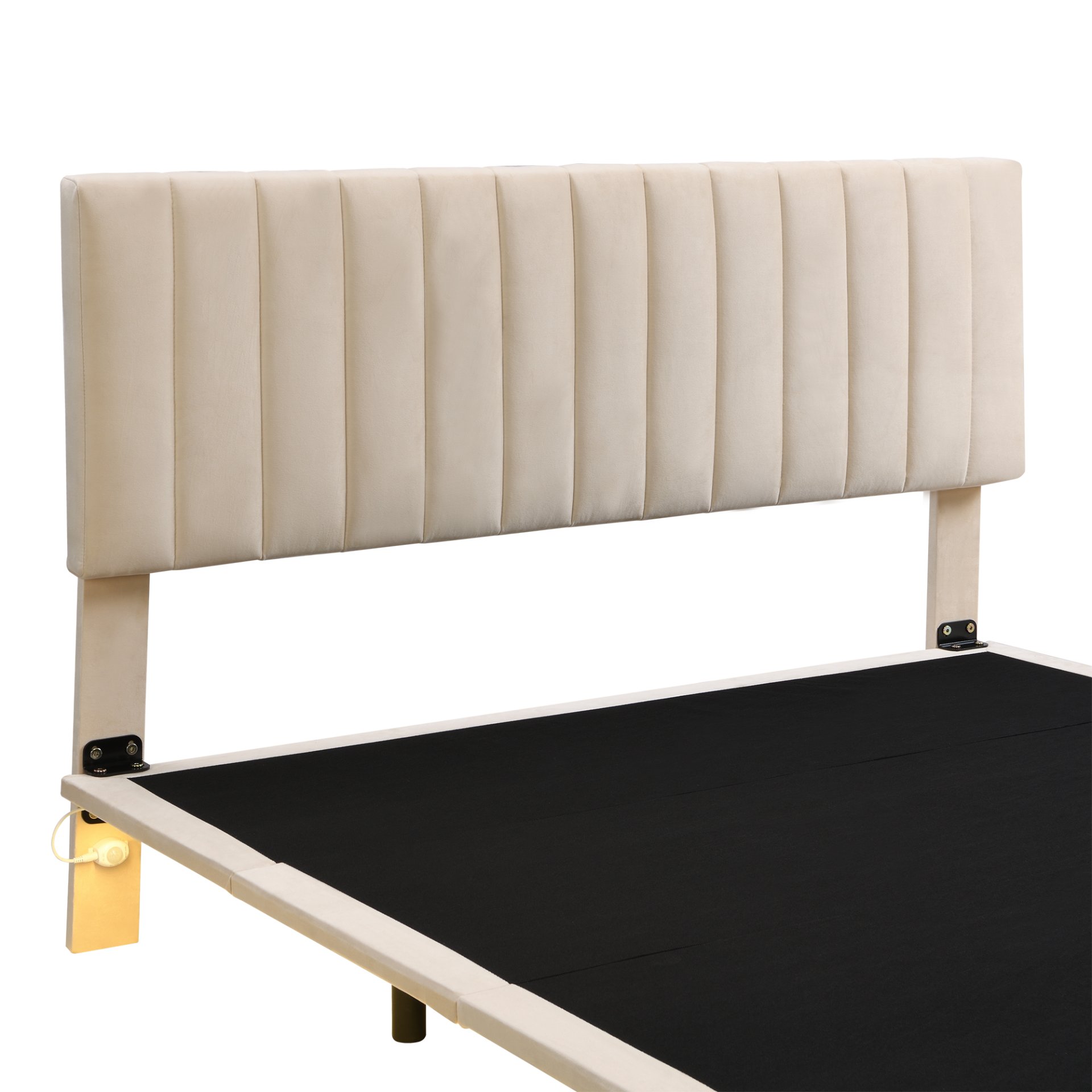 Queen Size Upholstered Bed With Sensor Light And Headboard, Floating Platform Bed - Beige - Image 7