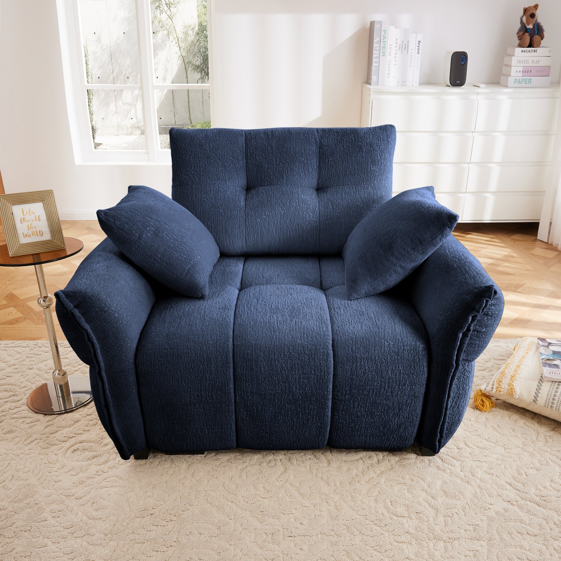 Modern Ergonomic Single Seater Sofa With High Resilience Support Cushions And Throw Pillows - Blue - Image 5