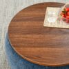 Round Storage Ottoman With 2 In 1 Function As End Table And Ottoman, Eucalyptus Wood And Foam - Dark Blue - Image 8