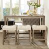 4 Piece Bar Table Set With Power Outlet, Dining Bar Table And Chairs Set, Bar Table Set With 3 Padded Stools For Living Room, Dining Room - Brown - Image 2