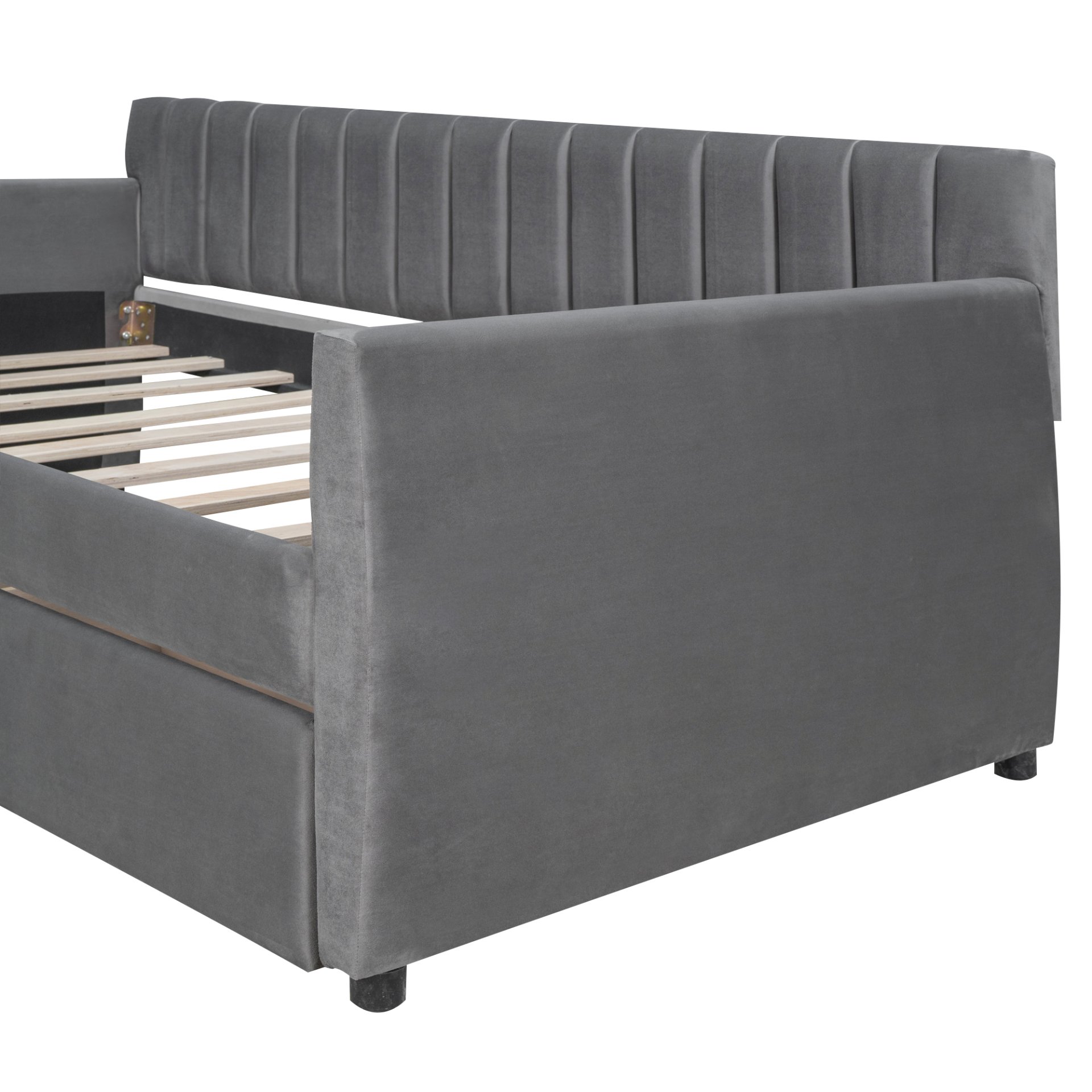 Twin Size Upholstered Daybed & Drawers, Slat Support - Gray - Image 11