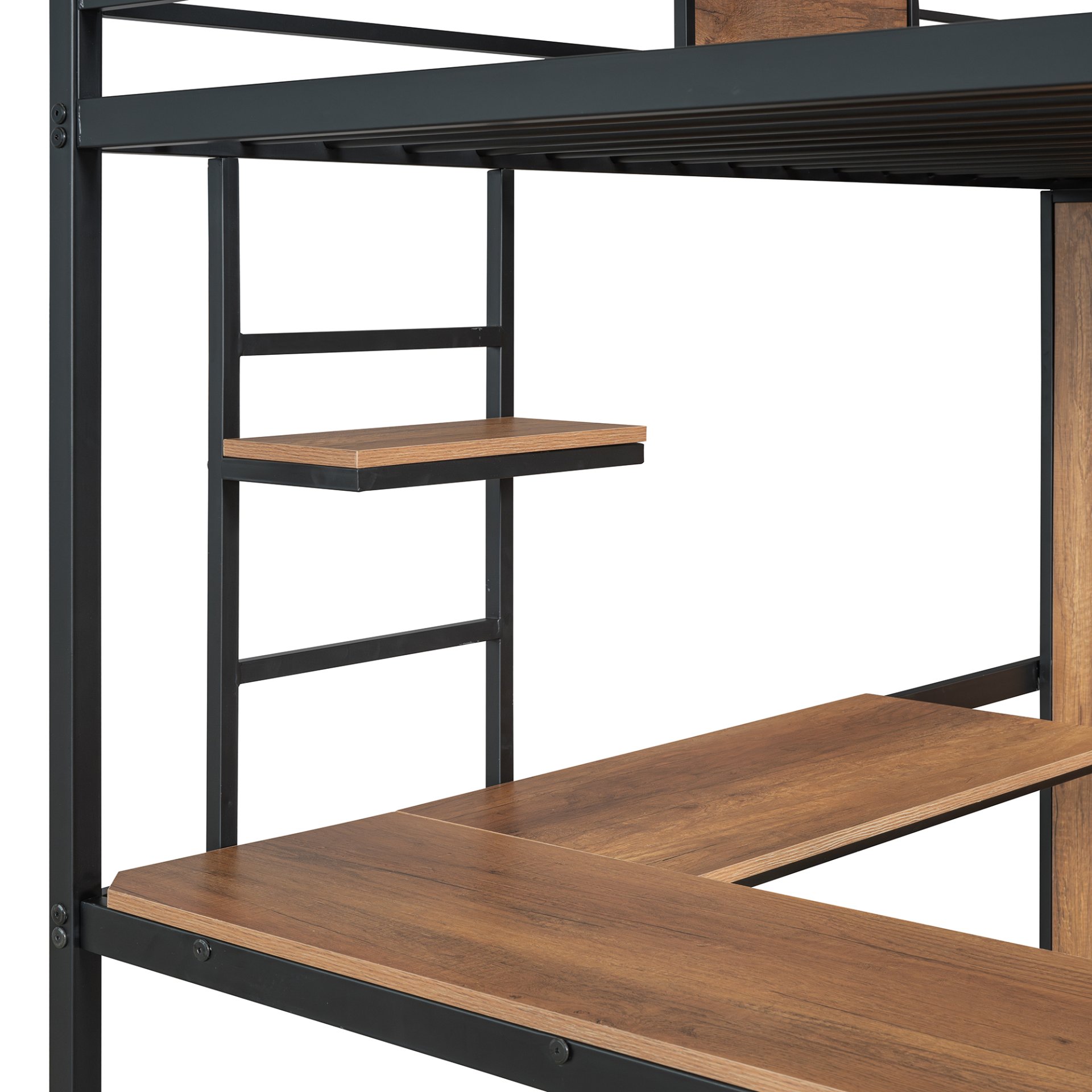 Twin Size Loft Bed With L Shape Desk And Wardrobe - Black - Image 16