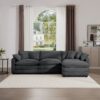 Corduroy 3 Seater L Shaped Sofa With Ottoman Comfortable And Stylish For Small Living Rooms - Gray - Image 12