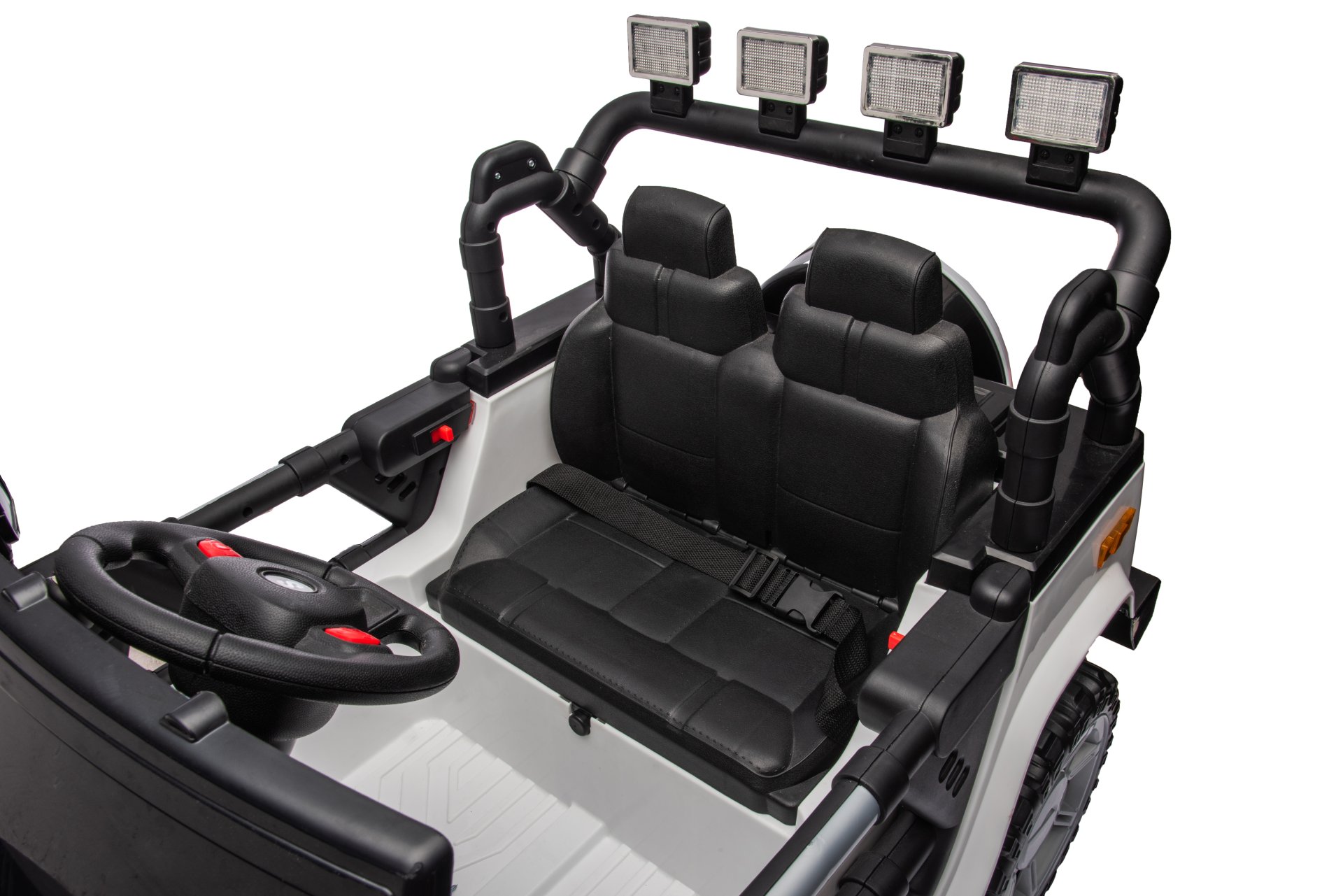 12V7A 30W*2 Four-Wheel Drive Leather Seat One Button Start, Forward And Backward, High And Low Speed, Music, Front Light, Power Display, Two Doors Can Open, 2.4G R / C, Seat Belt Four Wheel Absorber - White / Black - Image 17