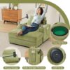 Modern Style Armchair Chaise Lounge Sofa Couch With Movable Storage Ottoman, USB Ports, Cup Holders, Phone Holder, Side Pockets - Green - Image 6