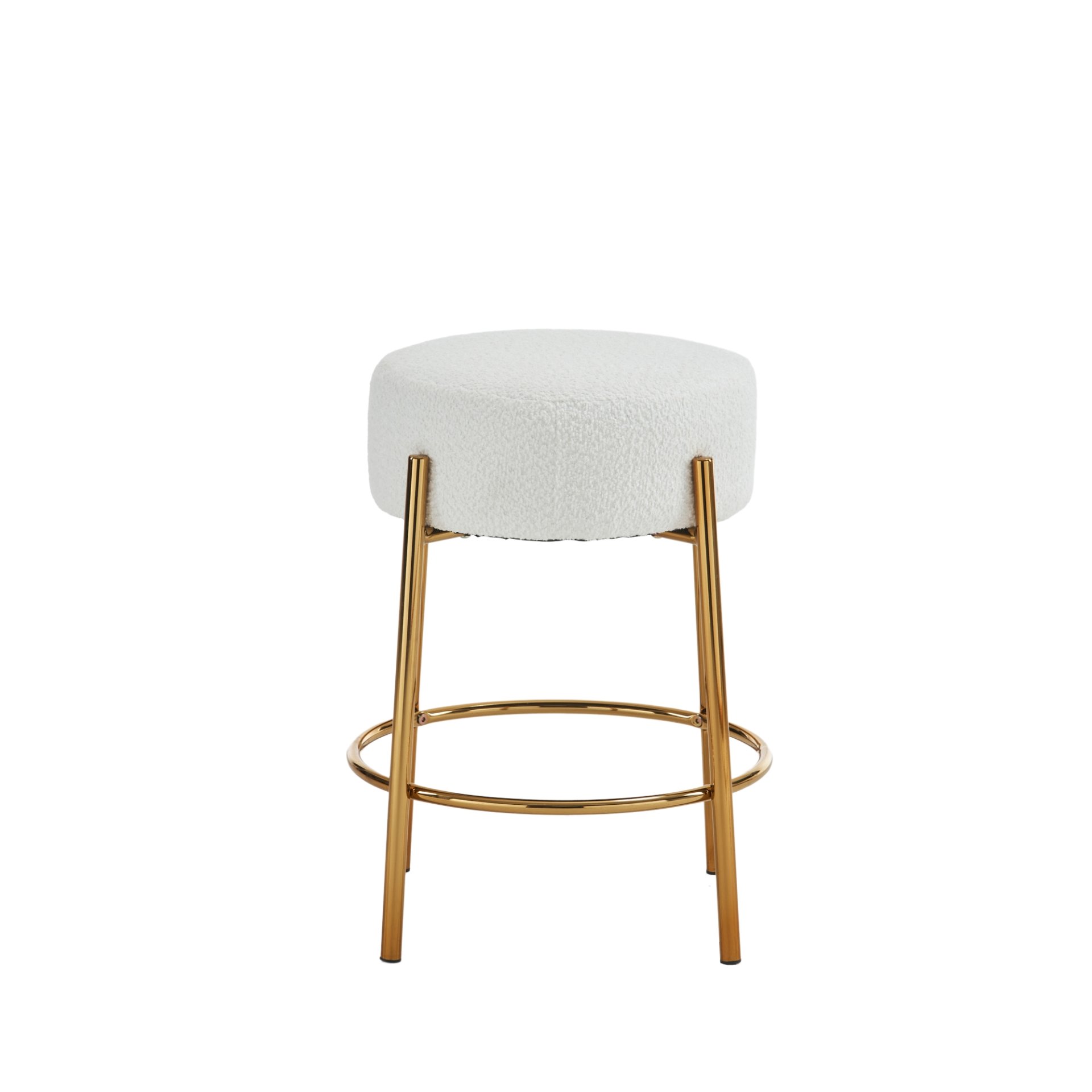 Round Bar Stools (Set of 2), Contemporary Upholstered Dining Stools For Kitchens, Coffee Shops And Bar Stores - White / Gold - Image 11