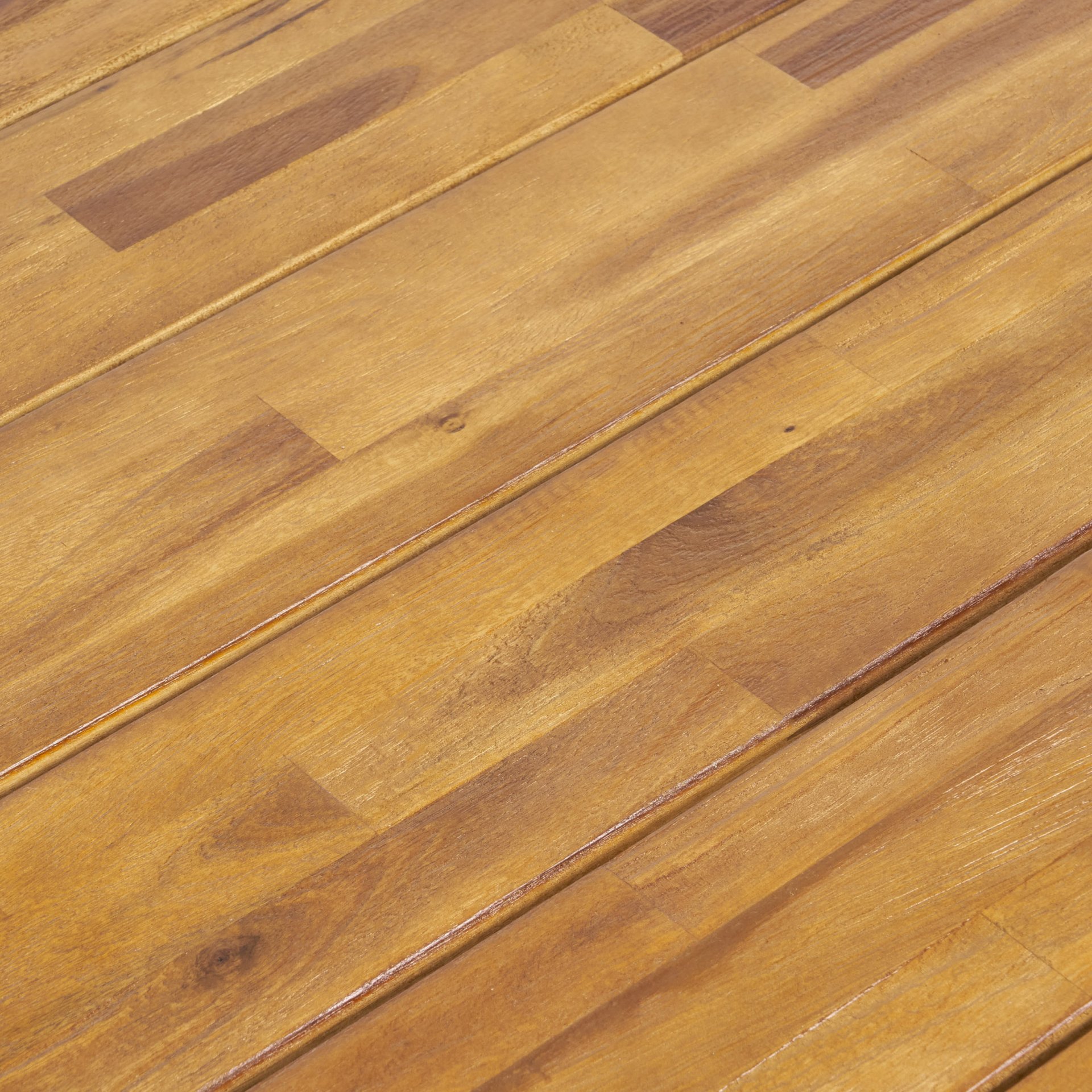 Outdoor Dining Set Acacia Wood Table With 6 Rattan Iron Chairs - Black / Natural / Gray - Image 20