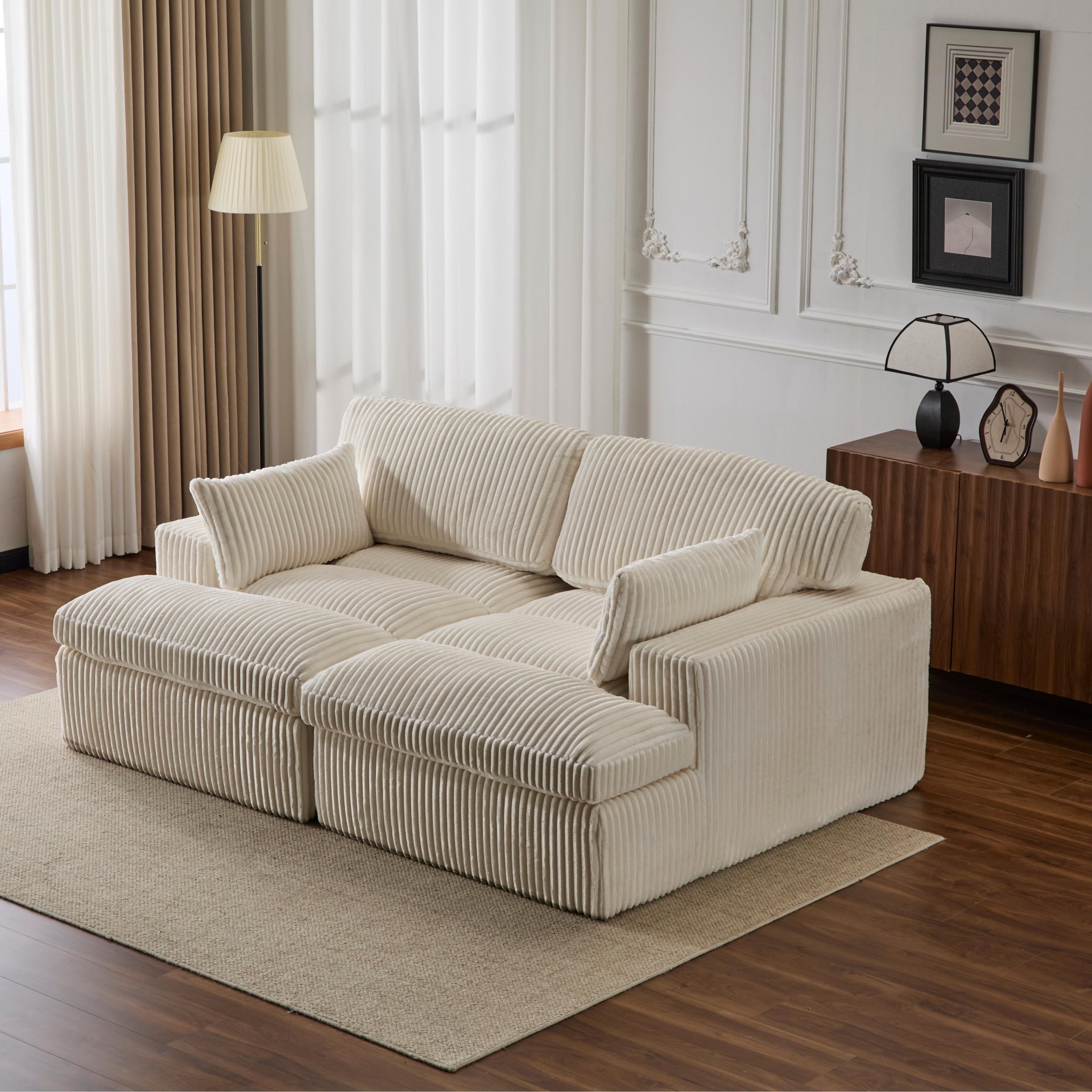 Double Chaise Lounge Chair Indoor, Oversized Upholstered Sleeper Cloud Couch, Deep Seat Sofa Bed - White - Image 11