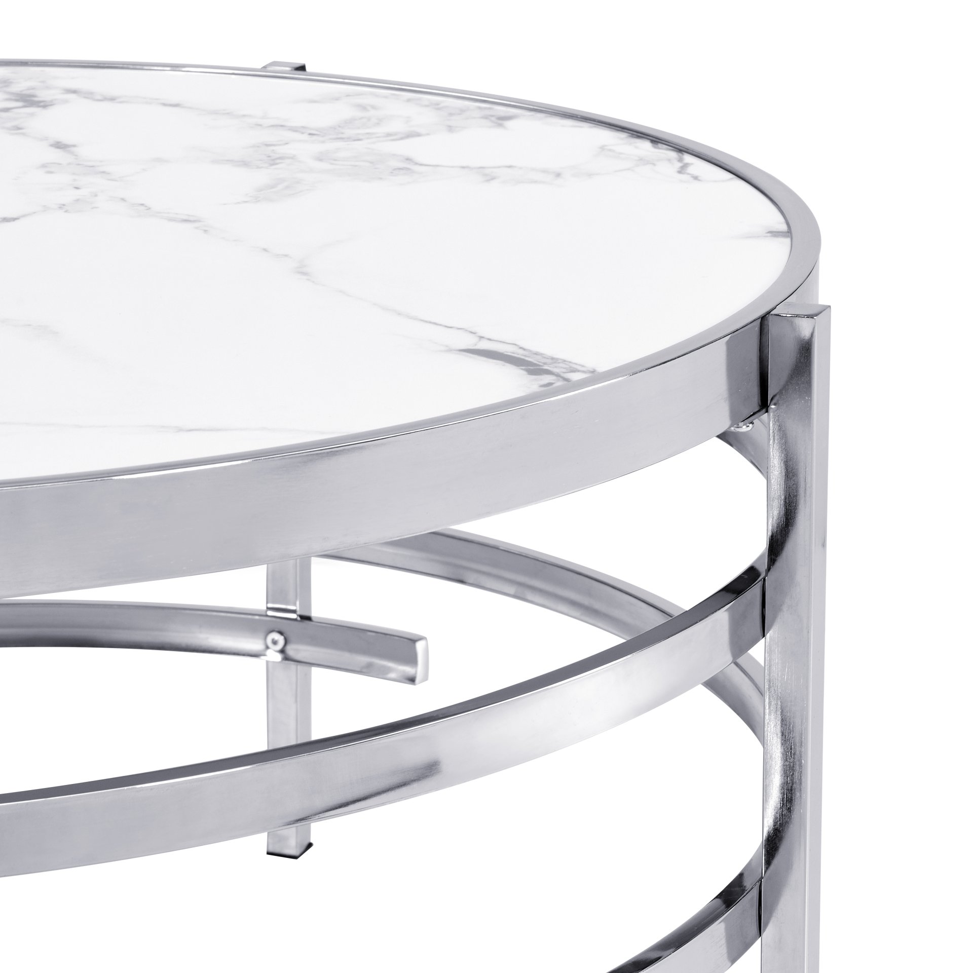 32.48'' Chrome Round Coffee Table With Sintered Stone Top & Sturdy Metal Frame, Modern Coffee Table For Living Room - Silver - Image 9