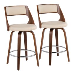 Cecina - Mid-Century Modern Counter Stool With Swivel (Set of 2) - Walnut / Cream