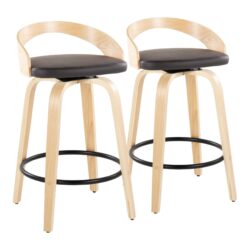 Grotto - Mid-Century Modern Fixed Height Counter Stool With Swivel With Round Footrest (Set of 2) - Natural / Brown