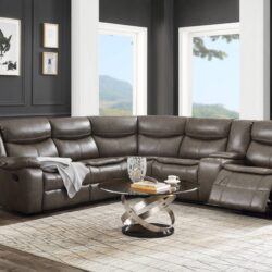 Tavin - Faux Leather Manual Recliner Sectional Sofa With Cupholder Console - Taupe