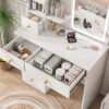 Dressing Table With Movable Mirror And LED Light, 5 Drawer Storage Organizer - White - Image 8