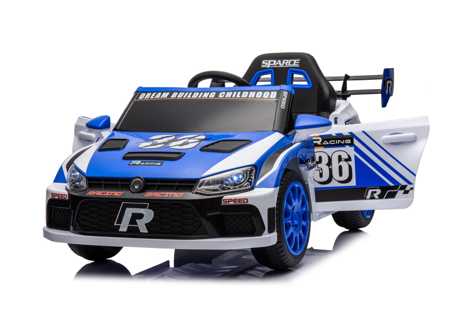12V4A 20W*2 One Button Start, Forward And Backward, High And Low Speed, Music, Front Light, Power Display, Two Doors Can Open, 2.4G R / C, Seat Belt Four Wheel Absorber Kids Ride On Car - Blue - Image 9