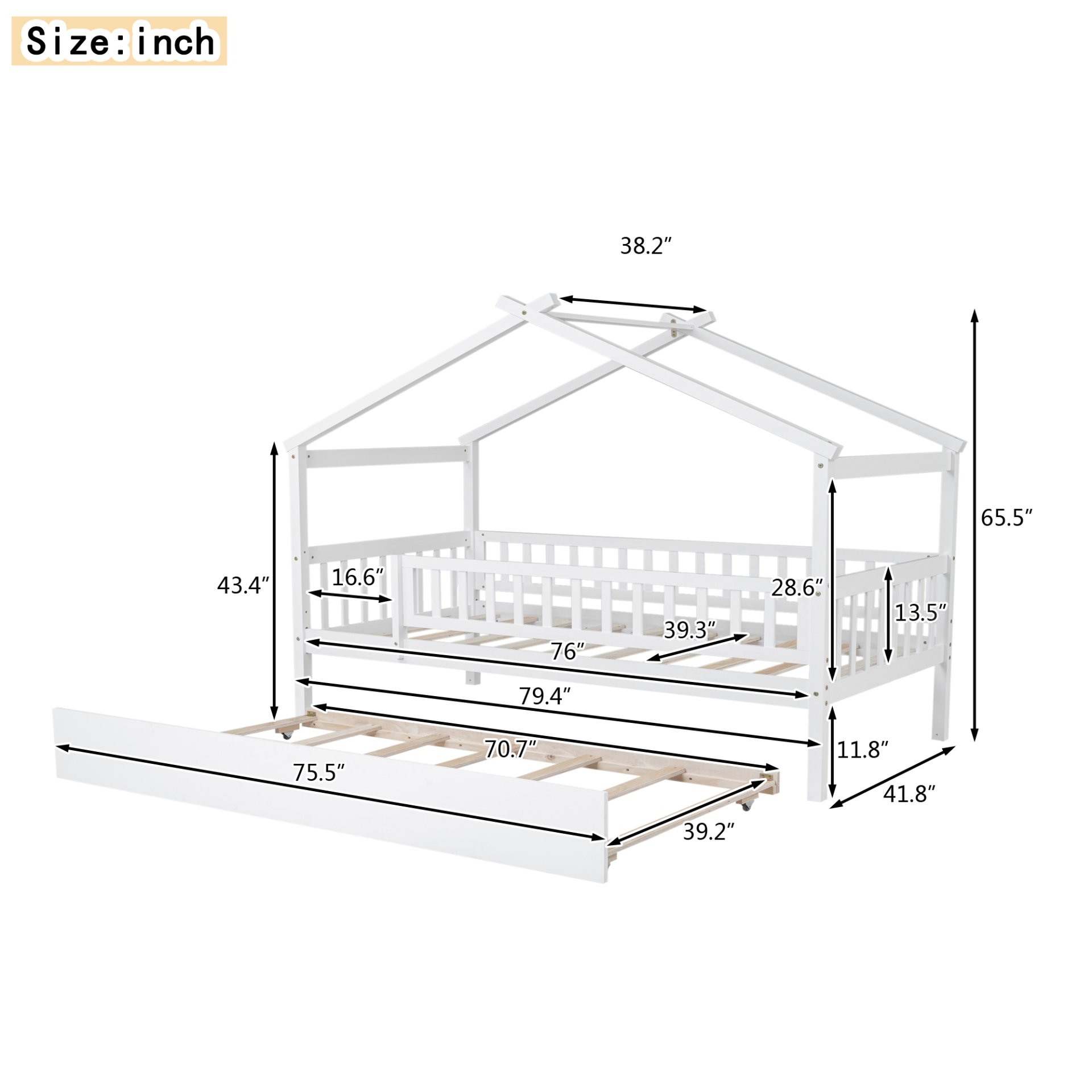 Twin Size House Bed & Twin Size Trundle - White - Image 19