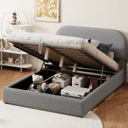 Full Size Upholstered Platform Bed With Hydraulic Storage System - Gray