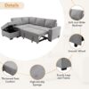 Sleeper Sectional Sofa, L-Shape Corner Couch Sofa - Bed With Storage Ottoman & Hidden Arm Storage & USB Charge For Living Room Apartment - Gray - Image 6