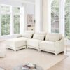 Elegant Chenille 3 Seater Sofa With Movable Ottomans High Resilience Sponge - Beige - Image 19