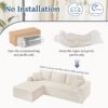Full Compression Chaise Lounge Set Modular Corduroy Sectional With Arched Armrests Non Slip Base Includes 3 Back Cushions & 2 Throw Pillows - White - Image 8