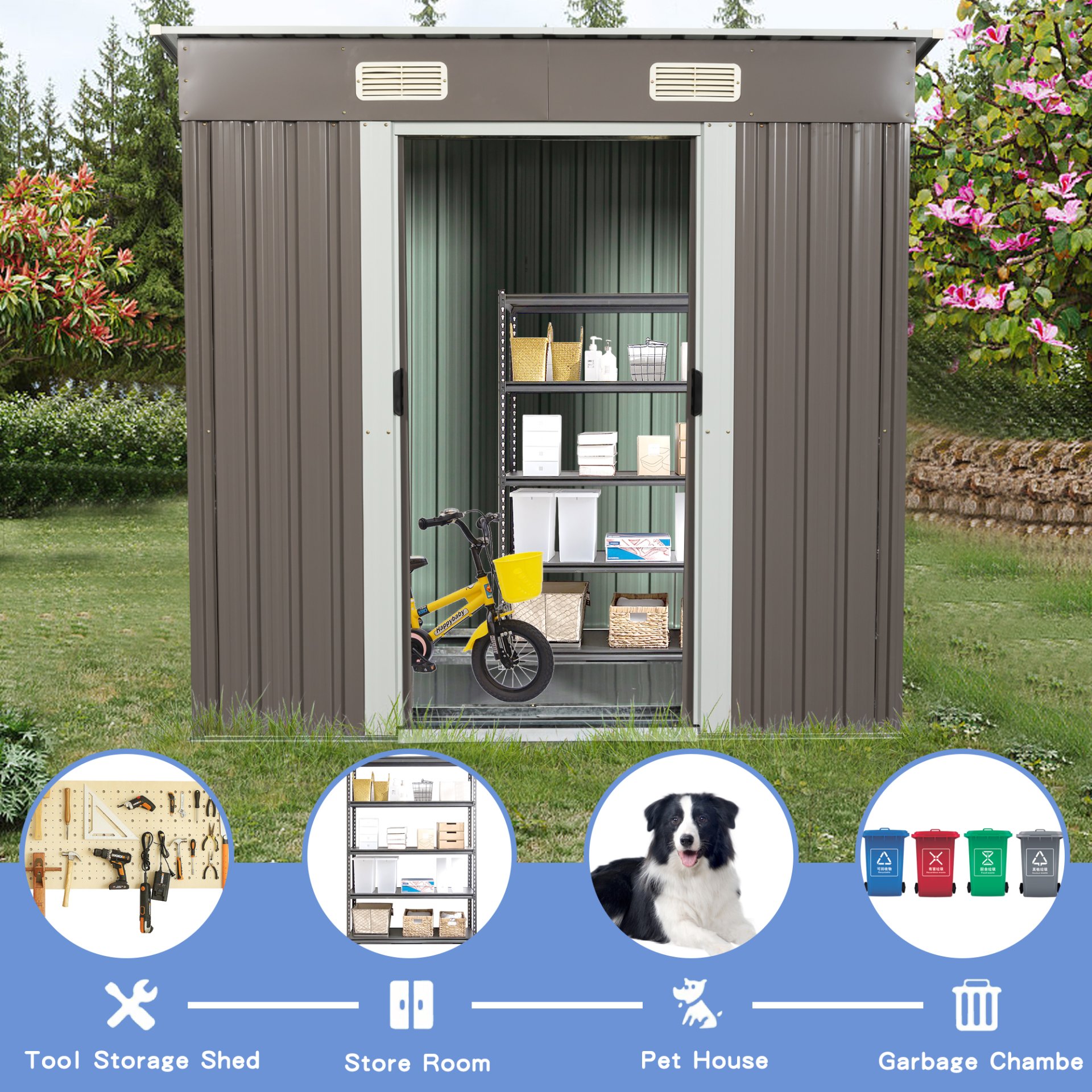Outdoor Metal Storage Shed - Dark Gray - Image 6