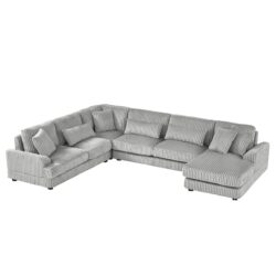 Oversized Sectional Sofa U - Shaped Sofa Couch Modern Sofa Upholstered In Soft Corduroy With A Chaise Lounge For Living Room - Gray