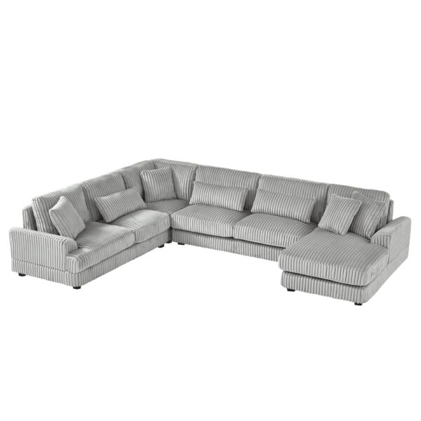 Oversized Sectional Sofa U - Shaped Sofa Couch Modern Sofa Upholstered In Soft Corduroy With A Chaise Lounge For Living Room - Gray