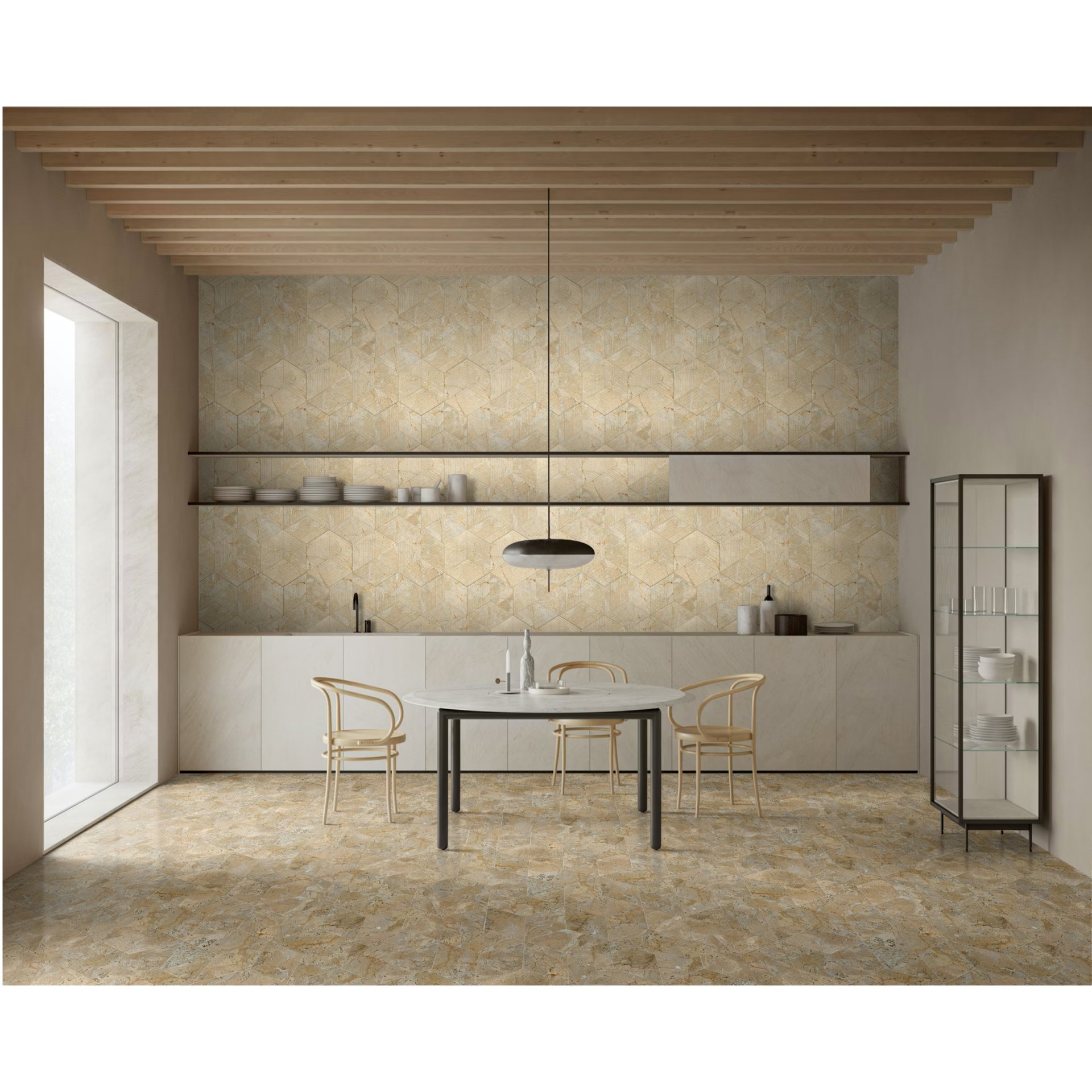 Hexagon Marble Polished Tile For Wall And Floor - Beige / Gold - Image 2