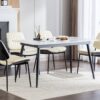 Dining Chairs Mid-Century Modern Retro Faux Leather Chair With Walnut Bentwood Back Upholstered Seat Metal Legs Adjustable Foot For Kitchen Dining Room Chairs (Set of 2) - Beige - Image 20