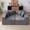 Corduroy Modular L Shaped Sectional Sofa, Luxury Floor Couch Set, 4 Piece Free Combination - Gray - Image 15
