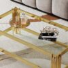 Top And Bottom Double Layer Tempered Glass Coffee Table And Mirror Finished Stainless Steel Frame - Gold - Image 6